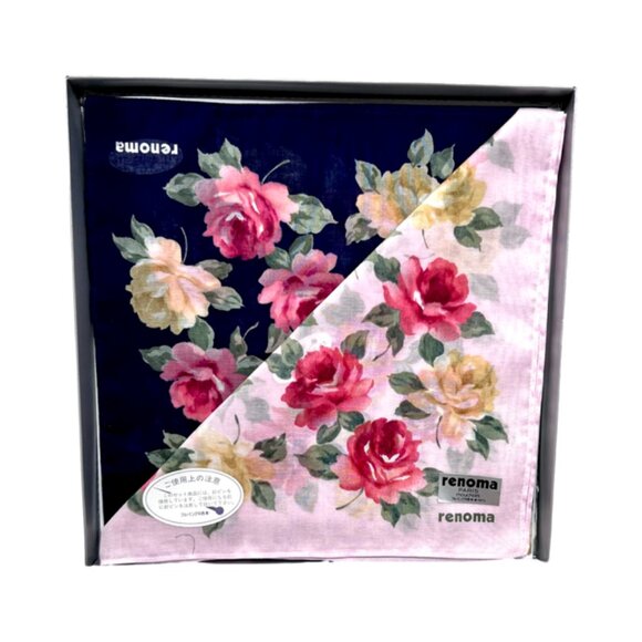New in Box 2 RENOMA PARIS Mouchairw Cotton Scarf Pocket Square 18" Floral (33 - Picture 4 of 12